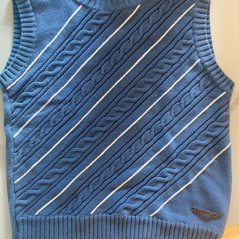 Dkny Blue and White V-Neck Sweater